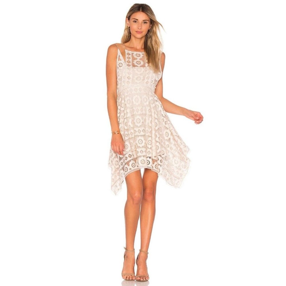 Free People Just Like Honey Mini Dress Ivory Lace Asymmetric Boho Size 2